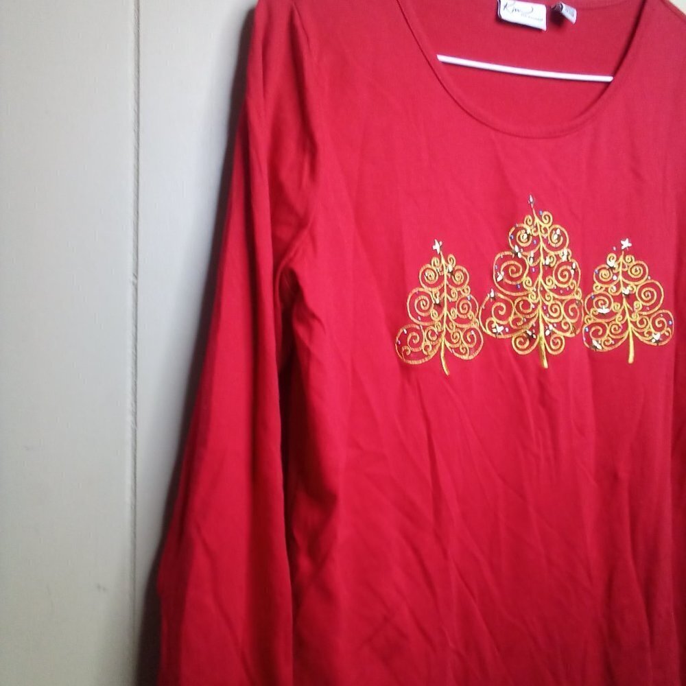 Kim Rogers Shirt M Christmas Tree Long Sleeve Red - Picture 6 of 10